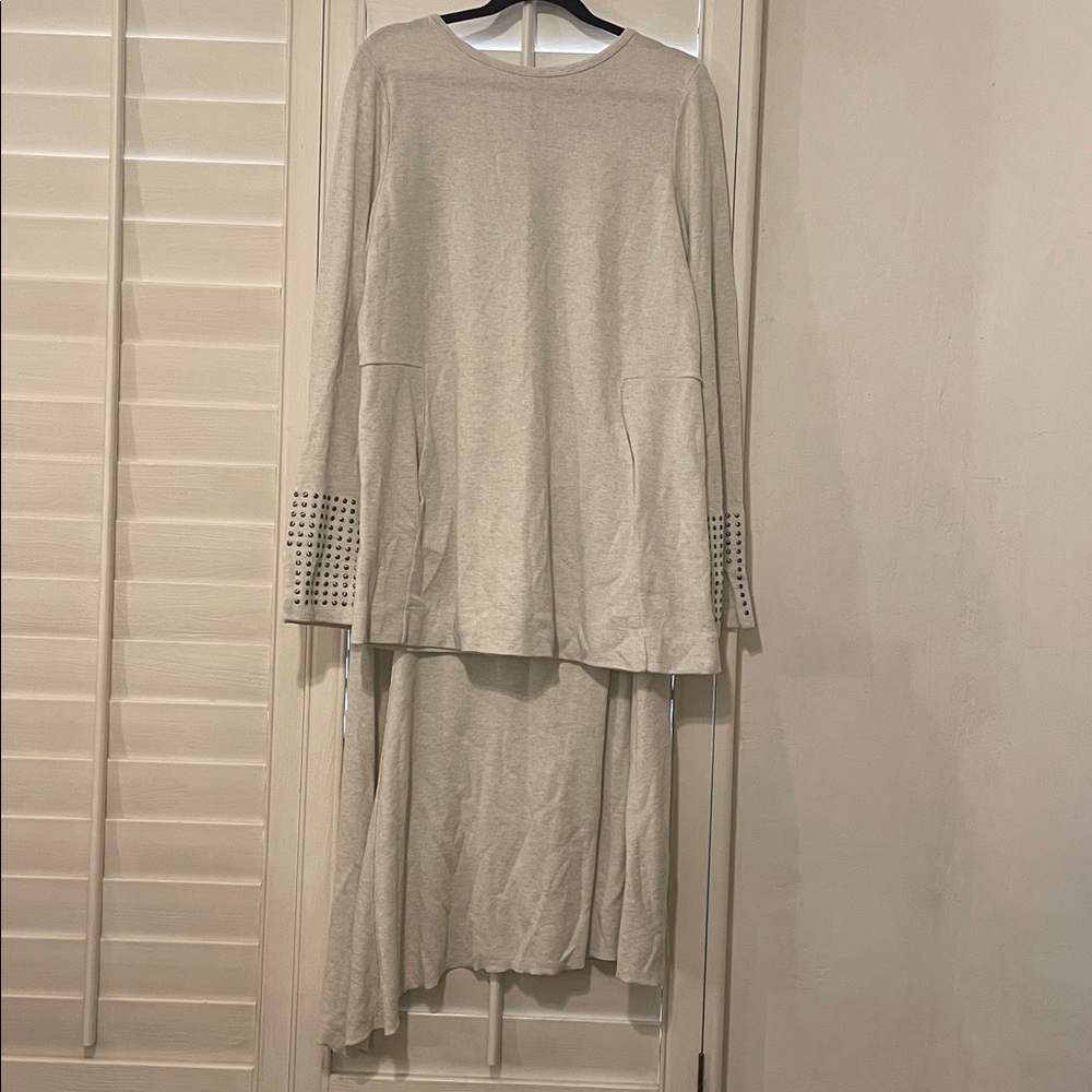 NIC+ZOE Cream Studded Set with Long Sleeve Top/Skirt